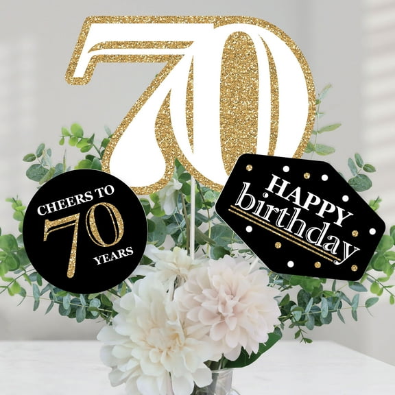 Big Dot of Happiness Adult 70th Birthday - Gold - Birthday Party Centerpiece Sticks - Table Toppers - Set of 15