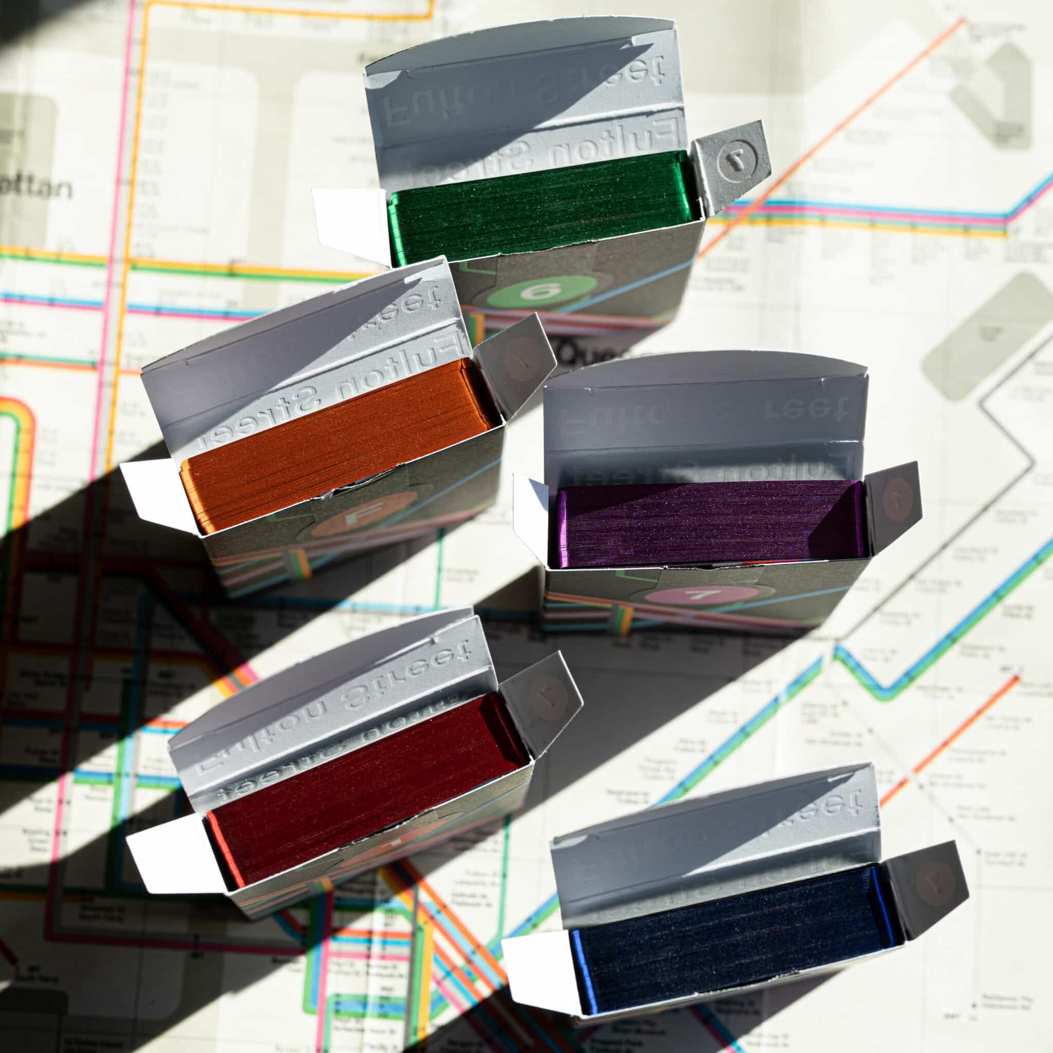 Black Fulton Street MTA (Red Gilded) Playing Cards (1972 Vignelli Map)