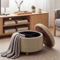 thumbnail image 6 of EOP 25" Round Storage Ottoman, Modern Tufted Fabric Footrest Stool With Reversible Tray Lid, Solid Wood Legs, Multifunctional Coffee Table For Living Room, Bedroom, Coffee, 6 of 16