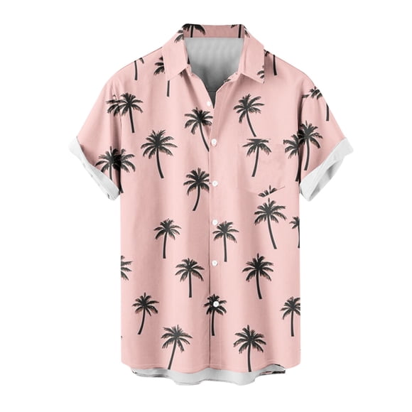Mens Camisetas de Verano Casual Cuello Impreso Botón de Manga Corta Moda Cardigan Bolsillo Superior