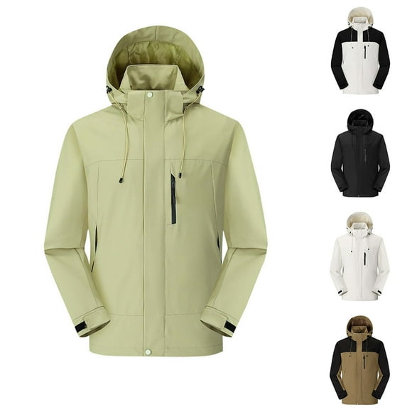 AnuYalue Rain Jackets for Men Zip Up Waterproof Hooded Jacket Casual Outdoor Long Sleeve Raincoat Soild Color Hiking Outwear