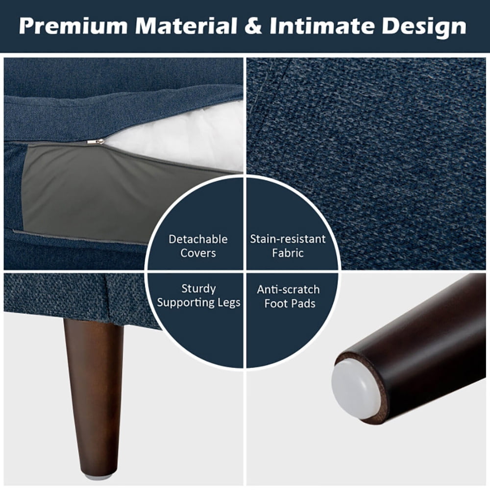 Finihen Upholstered Sofa Set, 2 Pieces Upholstered Sofa Set with Removable Cushion Covers, for Living Room, Navy