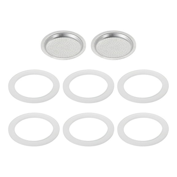 Uxcell Stovetop Espresso Maker Parts 1 Filter and 6 Silicone Gasket Seals 46x36x4mm for 1-Cup Mocha Coffee Maker Pot