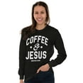 thumbnail image 5 of Coffee & Jesus Christ Religious Faith Women's Long Sleeve T Shirt Brisco Brands S, 5 of 6