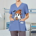 thumbnail image 5 of MLQIDK Plus Size Scrubs for Women Stretch Short Sleeve Halloween Printed Nurse Uniforms V Neck Funny Scrub Shirts Halloween Fun Workwear Blue 5XL, 5 of 5