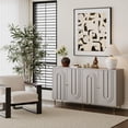 thumbnail image 3 of Modern Gray Lacquered Wooden 4-Door Storage Cabinet, Sideboard Buffet Server for Living Room, Entryway, Hallway, Kitchen, Dining Room & Office Organizer, 3 of 9