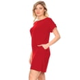 thumbnail image 2 of MOA COLLECTION Women's Solid Casual Comfy Soft Roll Up Short Sleeve Relax Fit Pocket Mini Midi Dress, 2 of 3