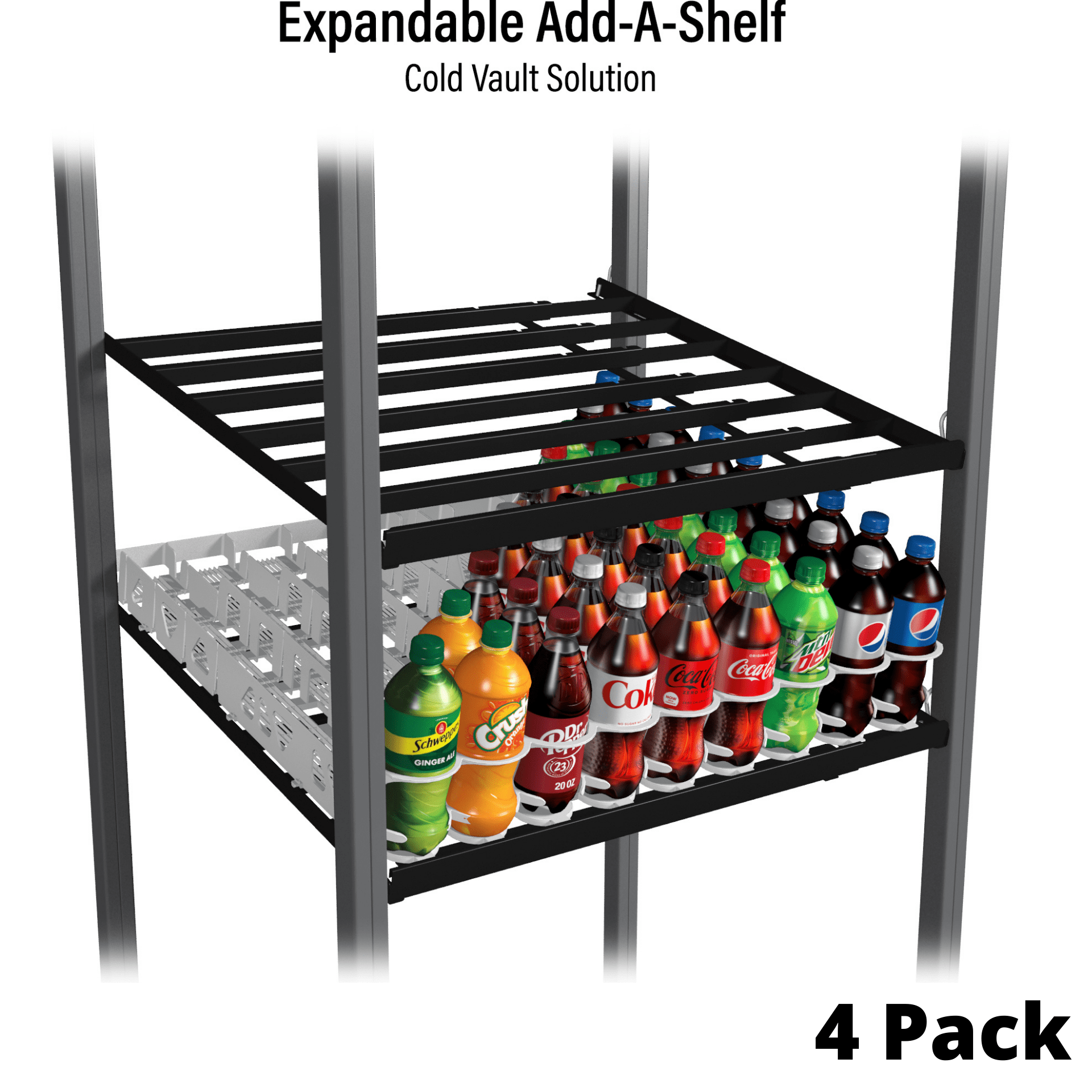 Display Technologies Cold Vault Black Metal Expandable Add-a-Shelf Merchandising Display,  4 Pack