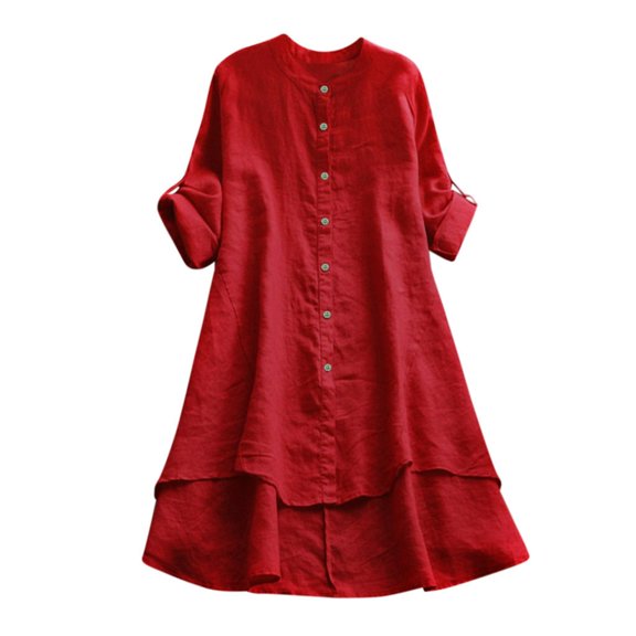 Tops for Women Trendy plus Size Dress Top Dressy Tops for Women plus Size Long Sleeve Shirt Ladies 3 Quarter Sleeve Shirt Knit Womens Shirts with Zippers Cute Blouse 3/ 4 Stretchy Red 4XL