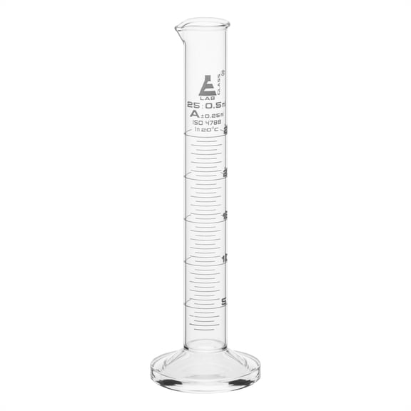 25mL Graduated Measuring Cylinder, Class A, Borosilicate Glass, Round Base with Spout, White Graduations, ISO 4788 Certified - Accurate Liquid Measurement in Research & Education