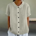 thumbnail image 4 of Naotn Summer Linen Shirts for Women Fashion Casual Loose Fit Button Lapel Neck Short Sleeve Tops, 4 of 10