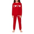 thumbnail image 2 of CPNG Boys Girls Home Clothing Nightwear Set Heart Print Long Sleeve Crewneck T Shirt and Pants 2 Pcs Outfits Set(Red,9-10 Years), 2 of 4