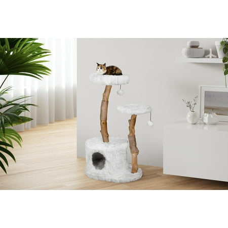 UPC: 0850006400102 | Mau Lifestyle Alba Cat Tree with Cozy Hideout White