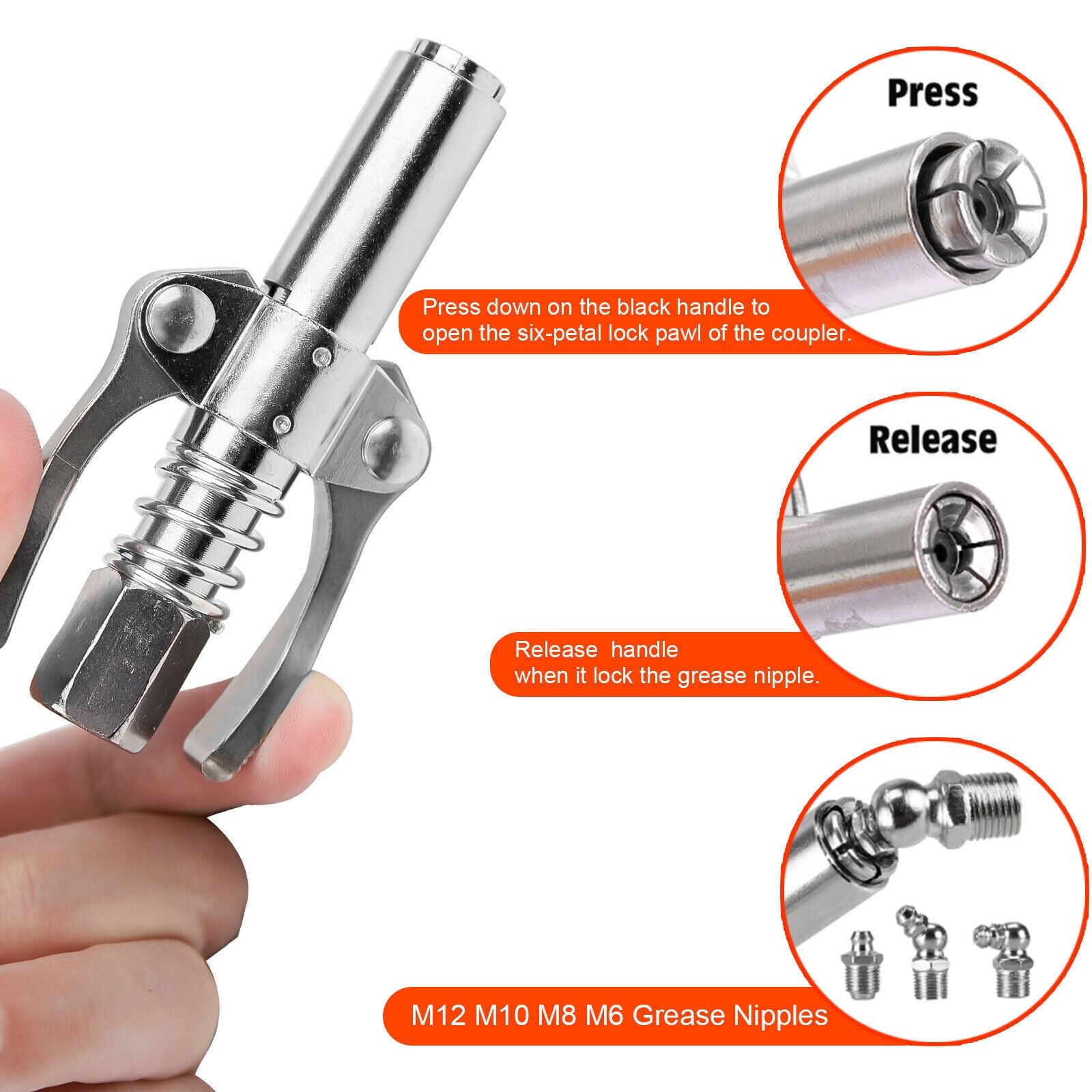 2PCS Grease Gun Coupler High-Pressure Quick Release Lock Oil Injection Nozzles