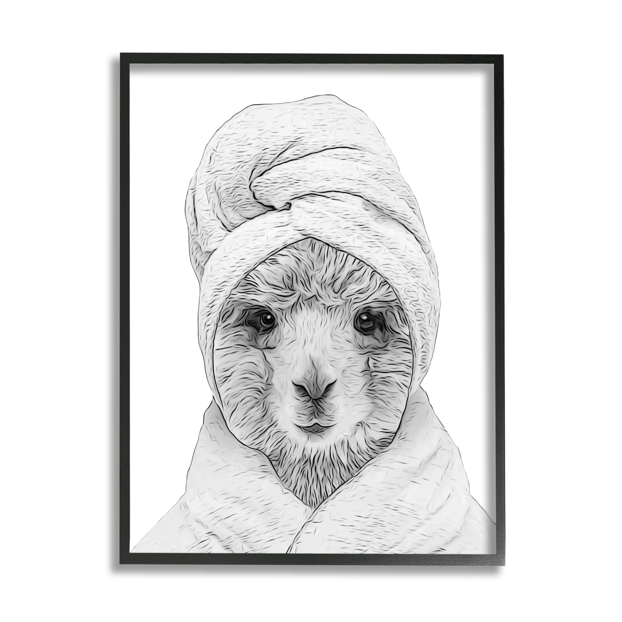 Stupell Industries Alpaca Bathrobe Farm Animal Animals & Insects Painting Gray Framed Art Print Wall Art