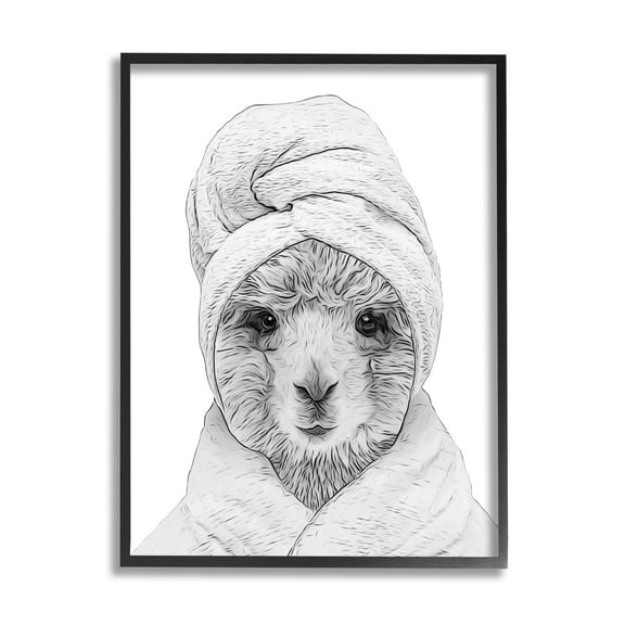 Stupell Industries Alpaca Bathrobe Farm Animal Animals & Insects Painting Black Framed Art Print Wall Art