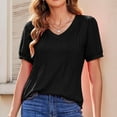 thumbnail image 5 of Jewelreauty Womens Pleated Short Sleeve Shirts Casual V Neck Puff Sleeve Tunic Tops Summer Loose Blouses (S, Black), 5 of 9