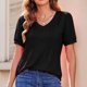 thumbnail image 1 of Fiudx Ofertas y Liquidaciones Blusa de Manga Corta con Cuello En V y Botones para Mujer, Informal, Liso, a La Moda, 1 of 7