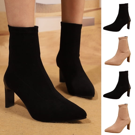 Women Winter Boots Chunky Heel Pointed Toe Ankle Booties for Women Dressy Comfortable ZipperBoots Trendy Footwear Outdoor Fall Winter Shoes