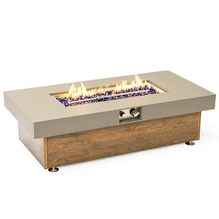 48-Inch Propane Fire Pit Table with Wood-Grain Panels and Stainless Steel Liner, Adjustable Flame Size, High-Temperature Painted Desktop, All-Metal Outdoor Fire Pit with Foot Pads