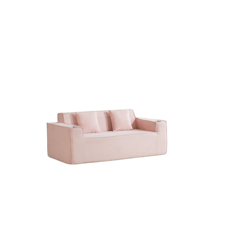 75'' Modern Boneless Loveseat Sofa Couch with 2 Cup Holders & 2 Pillows for Living Room, Corduroy Love Seat Couches with Deep Seat