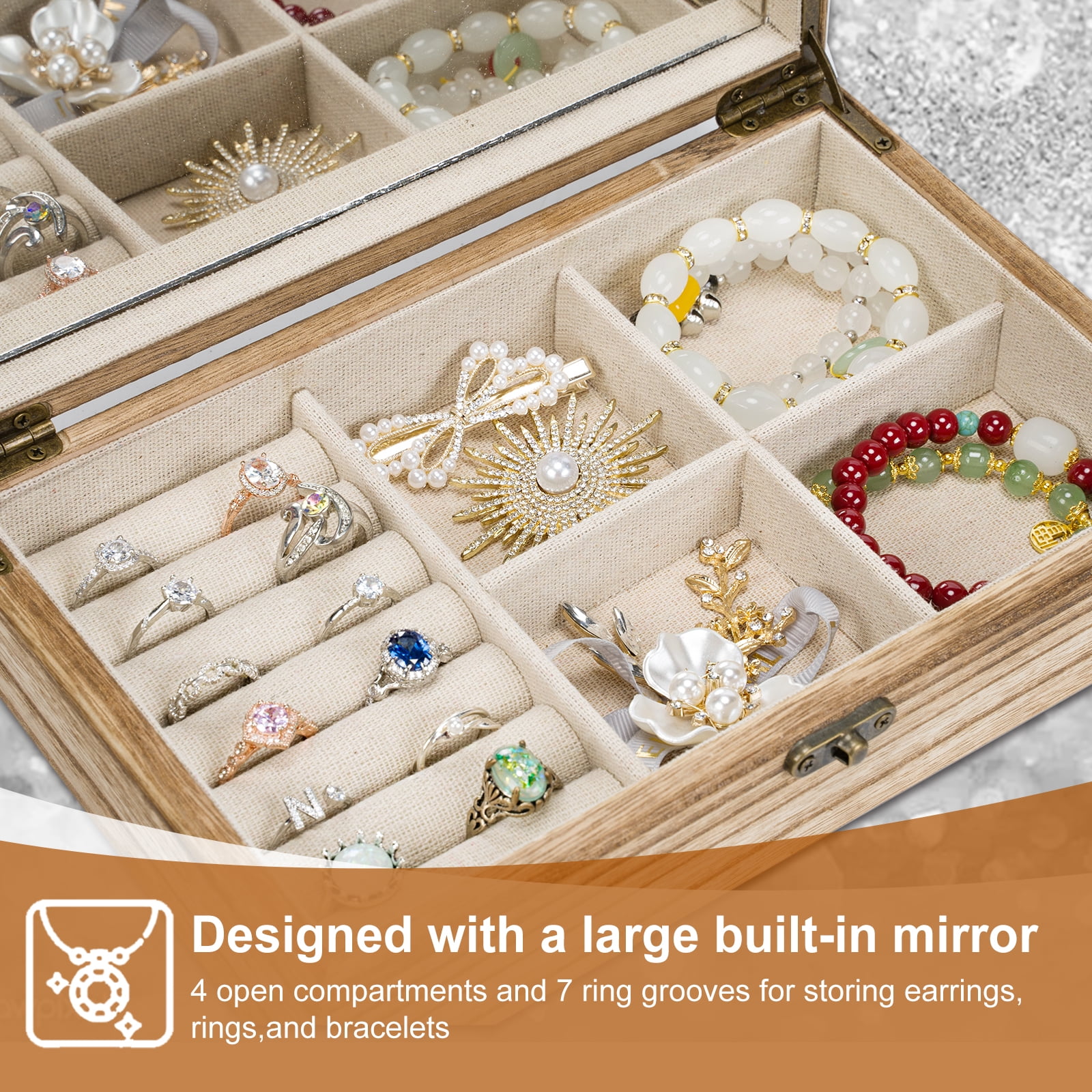 Sfugno Jewelry Box Organizer for Women, Wood Jewelry Storage Case