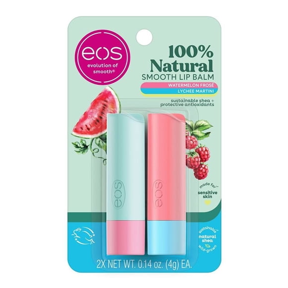 Bálsamo labial EOS sandía congelada y lychee martini 2 pzas de 4 g c/u