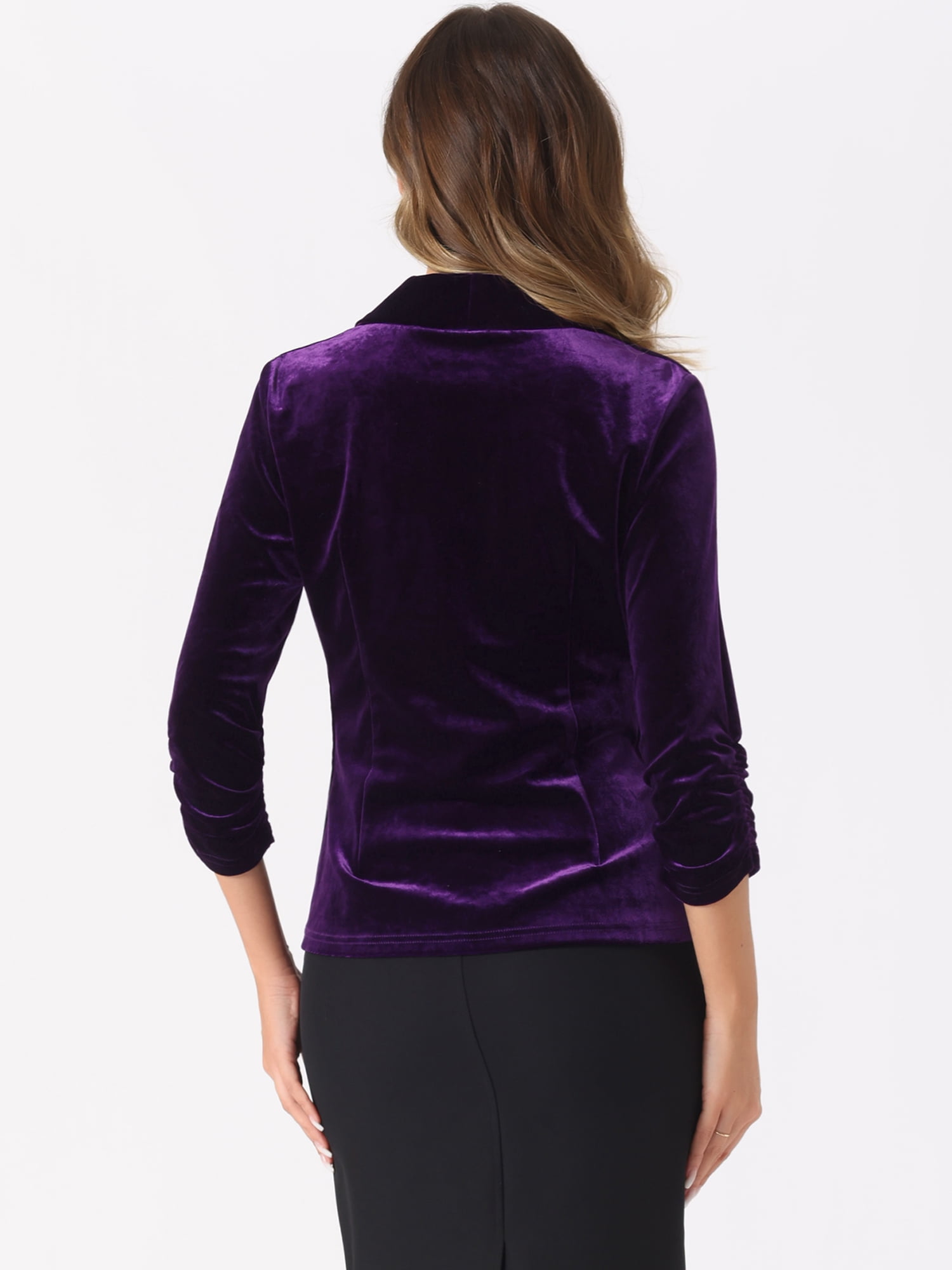 DARING DIVA Women's Velvet Shawl Lapel Collar Open Front Cardigans S Purple