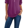 thumbnail image 4 of DYMADE Women Plus Size V-neck Zipper Long Sleeve Loose Chiffon Blouse Top, 4 of 4