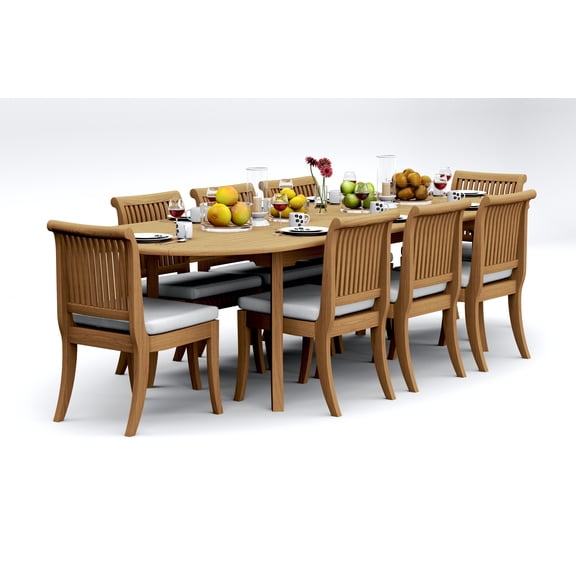 9-Piece Teak Dining Set: 117" Oval Extendable Table   8 Giva Armless Chairs