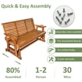 thumbnail image 4 of Fortune Candy Wood 5 ft. Patio Glider 3-Seater with Cup Holders and High Roll Back, Heavy Duty 800 lbs,  for Outdoor Patio Garden, Brown, 4 of 8
