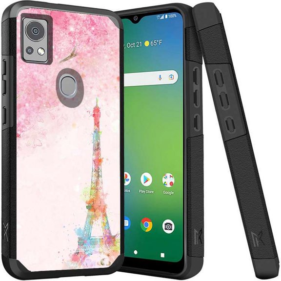 ANJ  Shockproof Dual Layer Slim Hard Case   Tempered Glass Cover Compatible with Icon 5, AT&T Motivate 4 - Eiffel Blossom