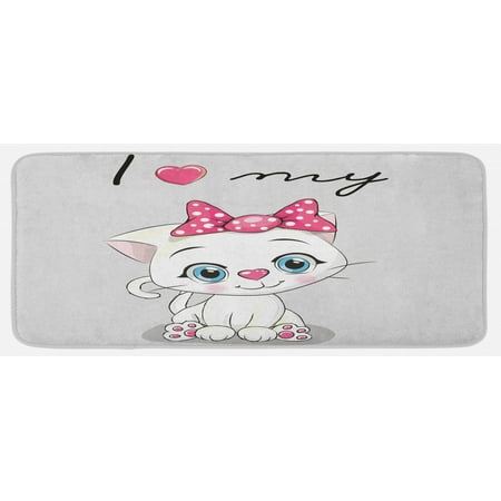 

Kitten Kitchen Mat Cartoon Domestic White Cat Pink Cheeks Fluffy I Love My Pet Themed Print Plush Decorative Kitchen Mat with Non Slip Backing 47 X 19 Grey White Pink by Ambesonne