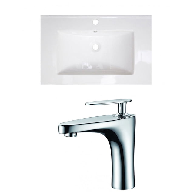 American Imaginations 35.5-in. W 1 Hole Ceramic Top Set In White Color - Overflow Drain Incl. AI-15744