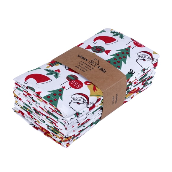 Juego de 12 servilletas de tela Urban Villa con estampado navideño, algodón