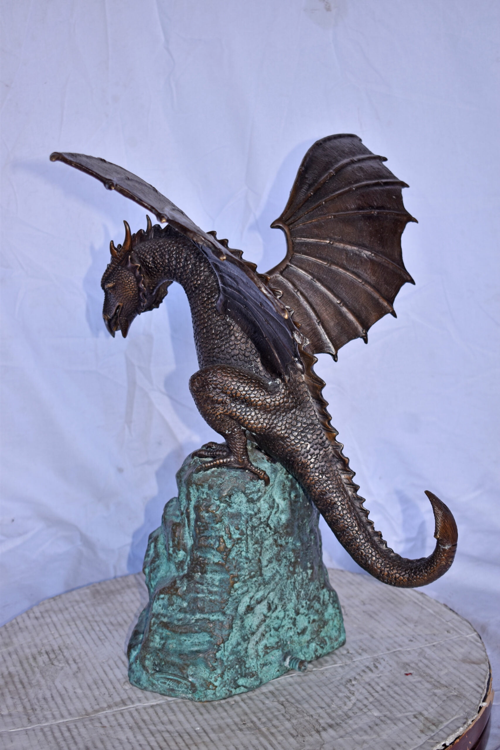 Nifao Dragon Standing on Rock Outdoor Fountain Statue, Bronze Garden Water Feature Sculpture for Patio & Yard – Garden Water Feature Sculpture, 23"L x 18"W x 23"H
