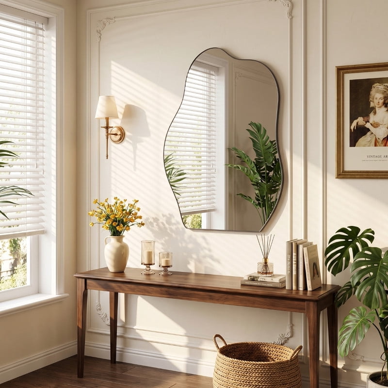 Easy4Home 20"x28" Frameless Bathroom Vanity Wall Mirror with Irregular Shape
