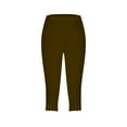 thumbnail image 4 of Wenyuyu Women's Capri Leggings Joggers Solid Color Elastic Waist Yoga Pants Summer Trendy Lounge Comfy Cropped Leggings Brown L, 4 of 5