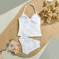 thumbnail image 4 of LEKWK Tankini Swimsuits for Women Textured Two Piece Bathing Suit Halter Neck Flower Detail Comfortable Fit Modest Beachwear Swimming Summer Vacation, 4 of 7