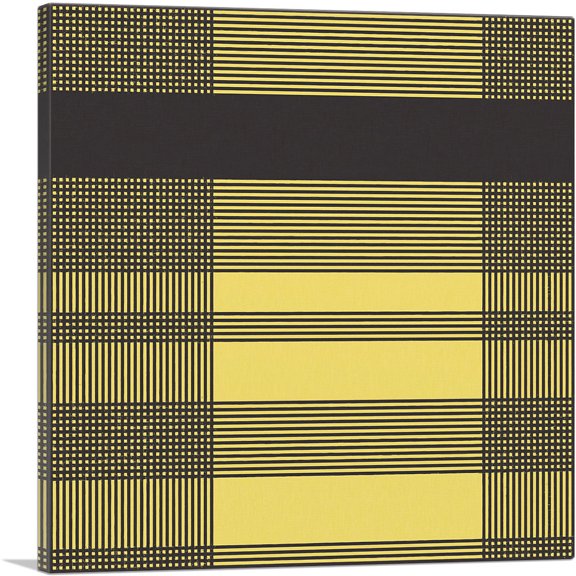 ARTCANVAS Mid-Century Modern Yellow Plaid Square Canvas Art Print - Size: 12" x 12" (0.75" Deep)