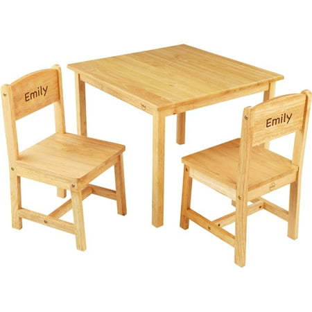 KidKraft - Personalized Aspen Natural Table and Chair Set, Blue Marker Font Girl's Name