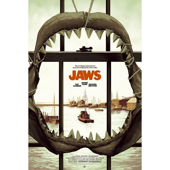 Jaws - Film Movie Poster – Poster - Poster Print - Wooden Hanging Scroll Frame 11 x 17 Inch Poster