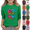 thumbnail image 1 of T-Shirt Six Seven Cadeaux d'Anniversaire Mode Enfant Manches Trois-Quarts Col Rond Imprimé T-Shirt Décontracté Vert 150, 1 of 5