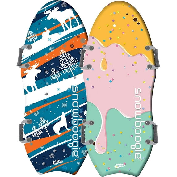 Snowboogie Alpine Rocket 48" | Double Rider Snow Foam Sleds | PE Foam Core Sled with Soft Handles | Slick Bottom for Speed & Control | Snow Sledding for Adults & Children