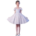 thumbnail image 3 of Vestidos cortos de desfile de lentejuelas para niñas, vestido de fiesta para niña con hombros descubiertos, color plateado y blanco, 3 of 5