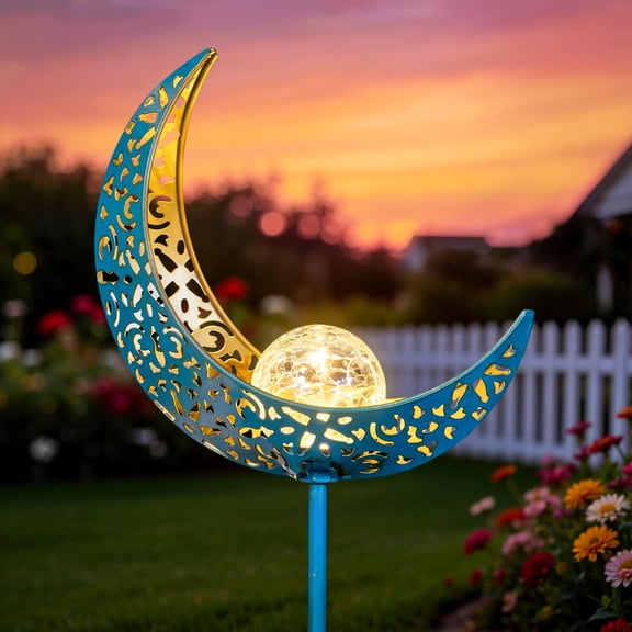 Moon Garden Gifts Solar Lights Outdoor Stakes Waterproof, Gifts for Mom, Crackle Glass Backyard Decor Balcony Lawn Ornaments, for Women Men Grandma (Bronze)