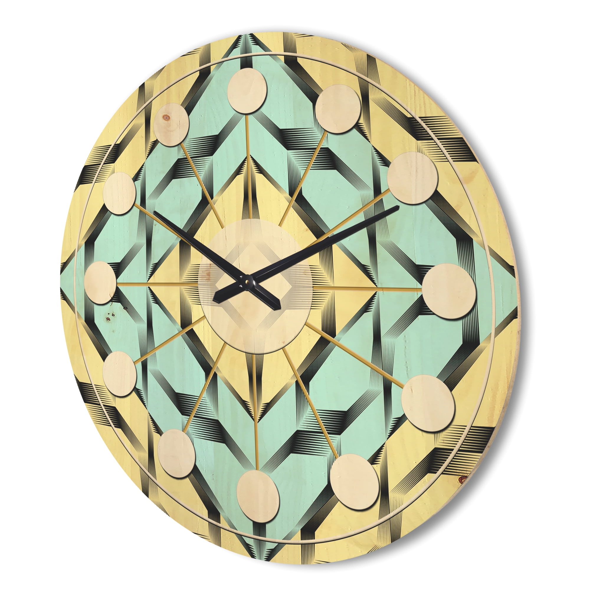 Designart 'Monochrome Fashion Ornament' Mid-Century Modern Wood Wall Clock