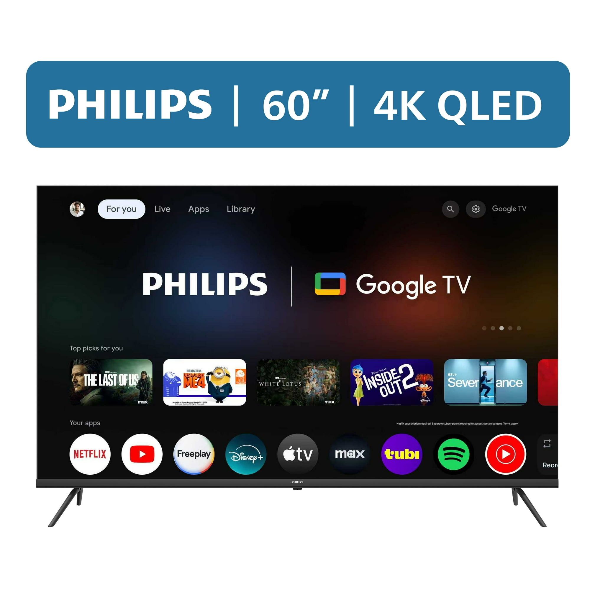 Philips 60" Class QLED 4K UHD (2160p) Google Smart TV (60PQL7456/F7)
