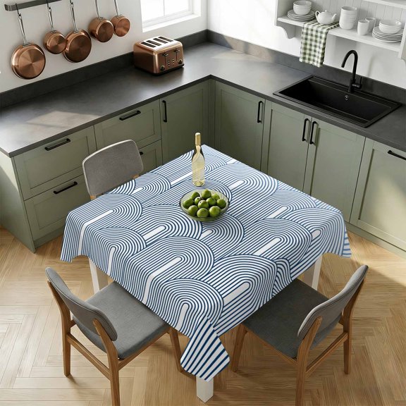Square Tablecloth-54x54in,Boho Watercolor Geometric Stripe Waterproof Table Cloth Kitchen Dining Tables Cover for Indoor Outdoor Wedding Holiday Party,Abstract Mid Century Line