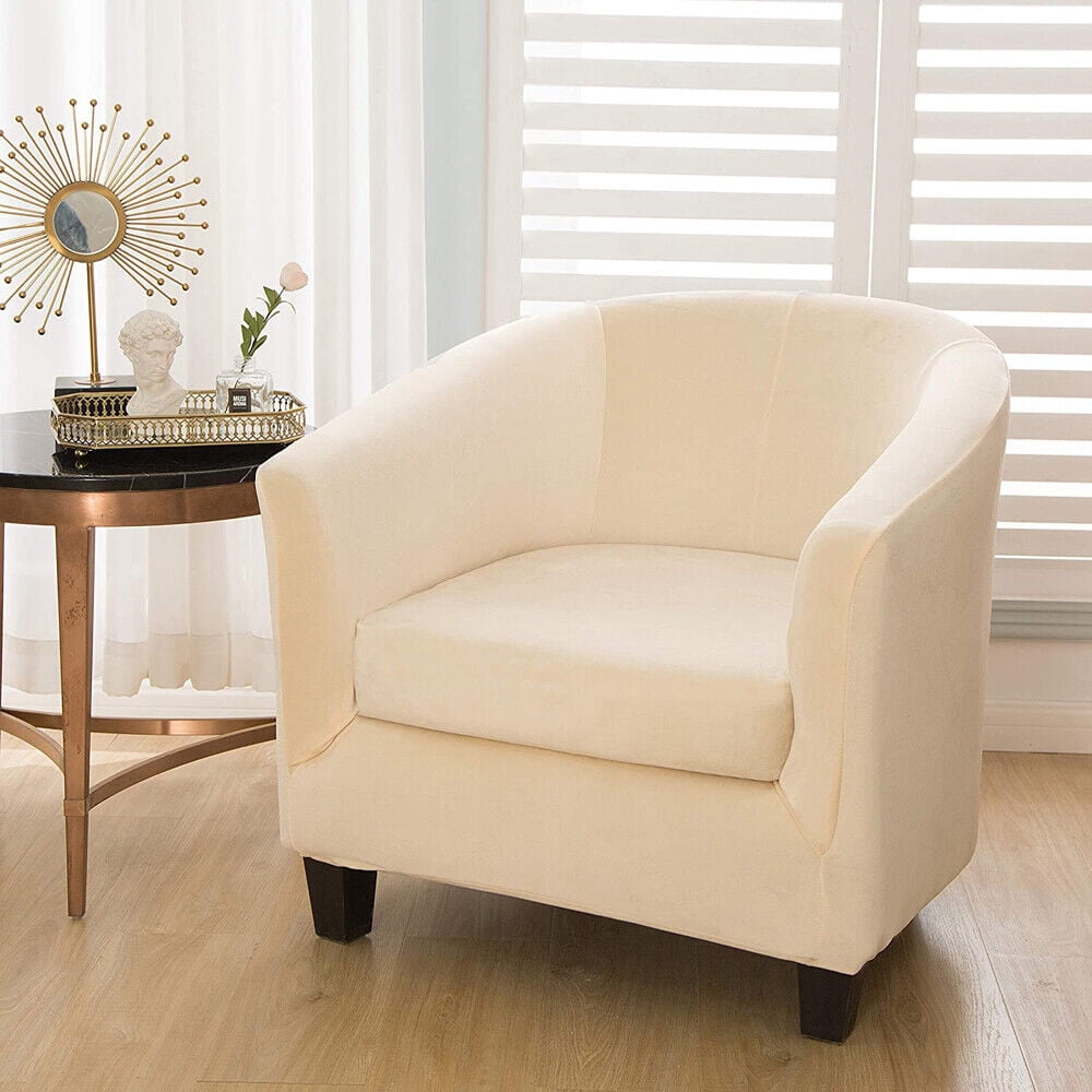 JIAN YA NA Stretch Velvet Club Chair Cover Tub Chair Covers Armchair Sofa Slipcover Furniture Protector for Living Room 2 Pcs/Set（Beige）